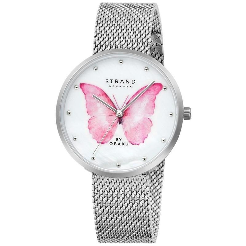 Strand By Obaku Pink Butterfly - Steel Lds Butterfly Mesh Strap S700LXCWMC-DBP