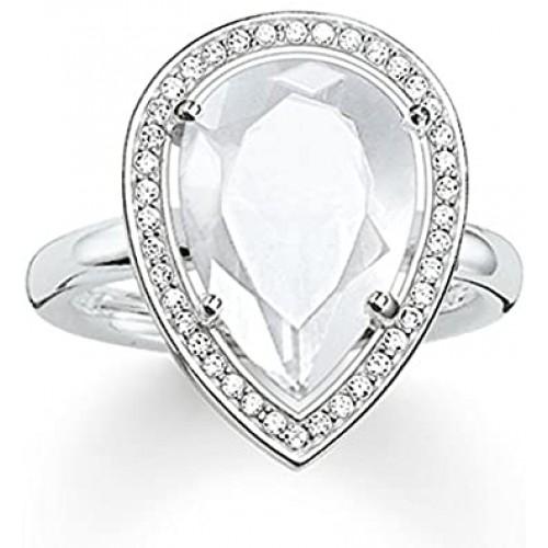 TR2043-690-14-54-Silver Pear Shape Milky Quartz Cubic Zirconia Ring-Bella-Luna